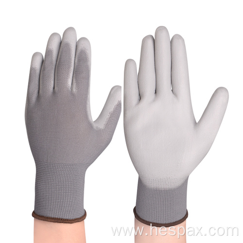 Hespax Customized Logo 13G Anti-static PU Grey Gloves